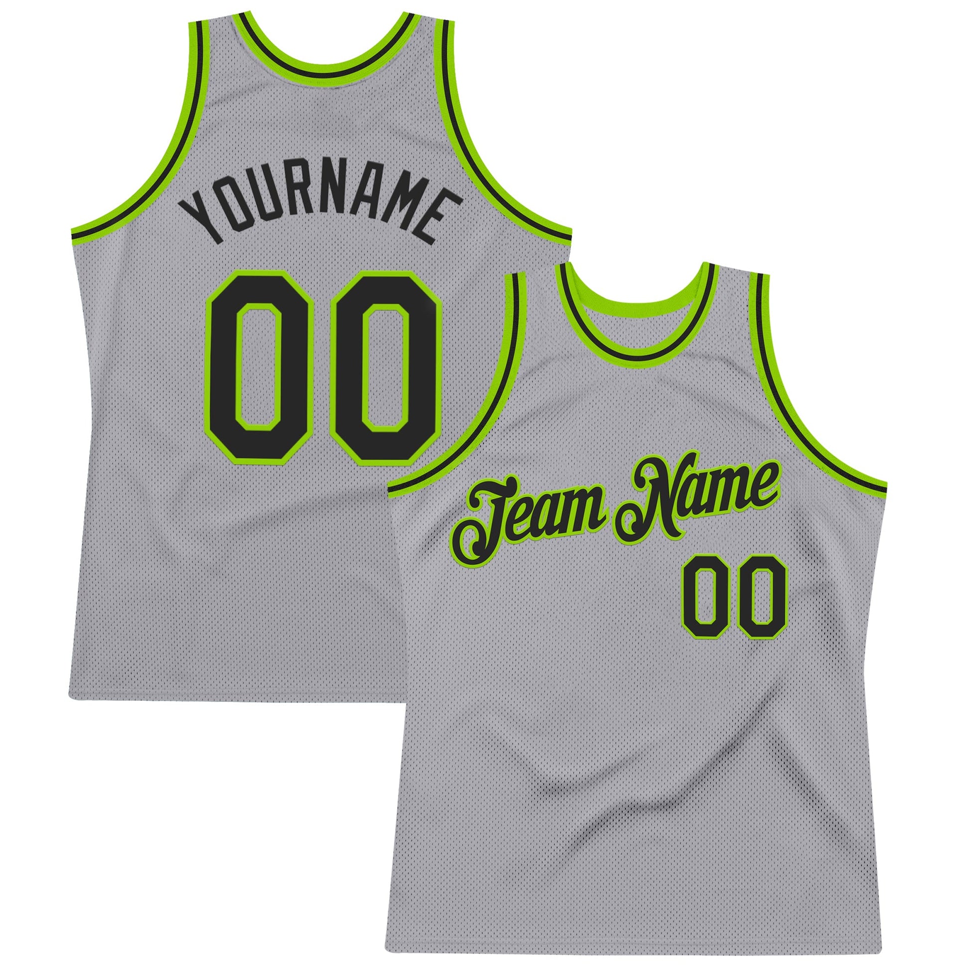 Custom Gray Black-Neon Green Authentic Throwback Basketball Jersey - Main View