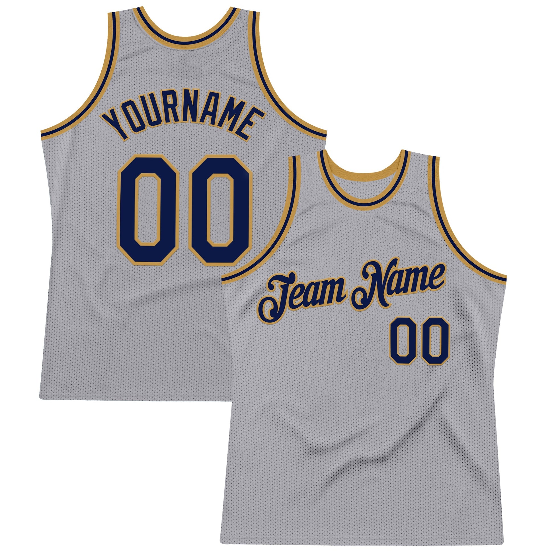 Custom Gray Navy-Old Gold Authentic Throwback Basketball Jersey - Main View