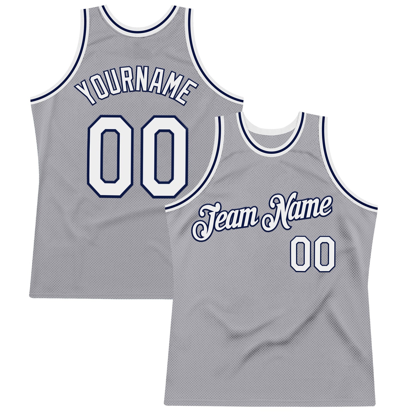 Custom Gray White-Navy Authentic Throwback Basketball Jersey - Main View