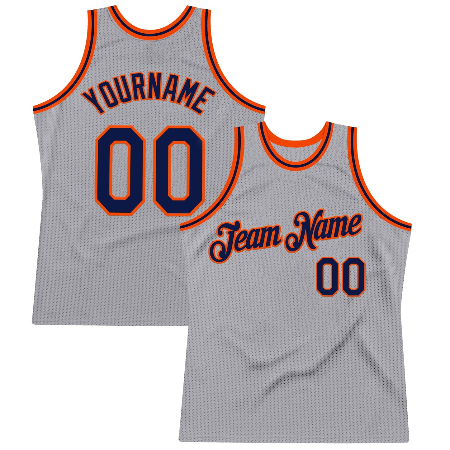 Custom Gray Navy-Orange Authentic Throwback Basketball Jersey - Main View