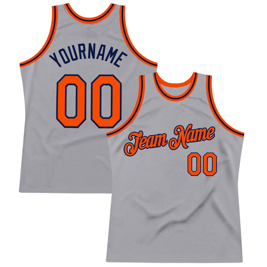 Custom Gray Orange-Navy Authentic Throwback Basketball Jersey - Main View