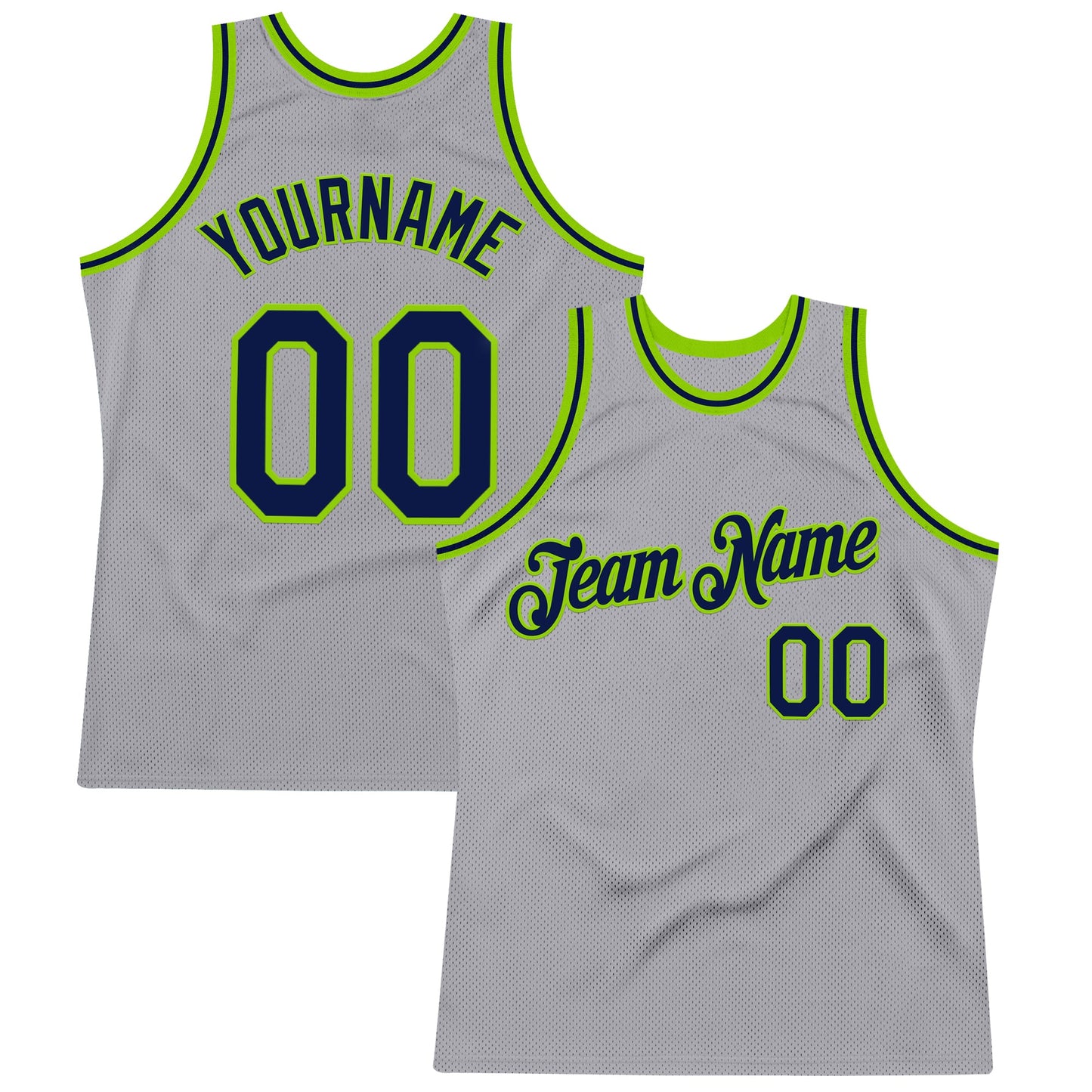 Custom Gray Navy-Neon Green Authentic Throwback Basketball Jersey - Main View
