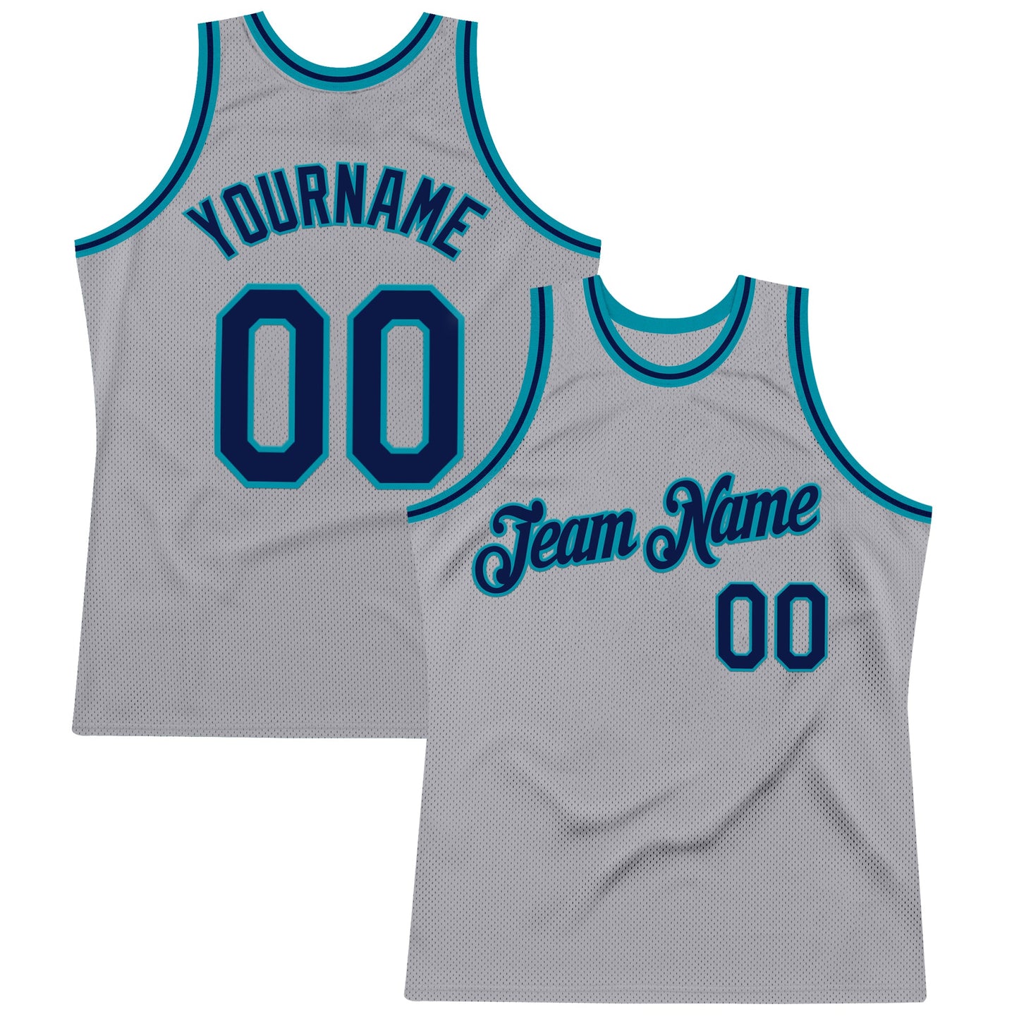 Custom Gray Navy-Teal Authentic Throwback Basketball Jersey - Main View