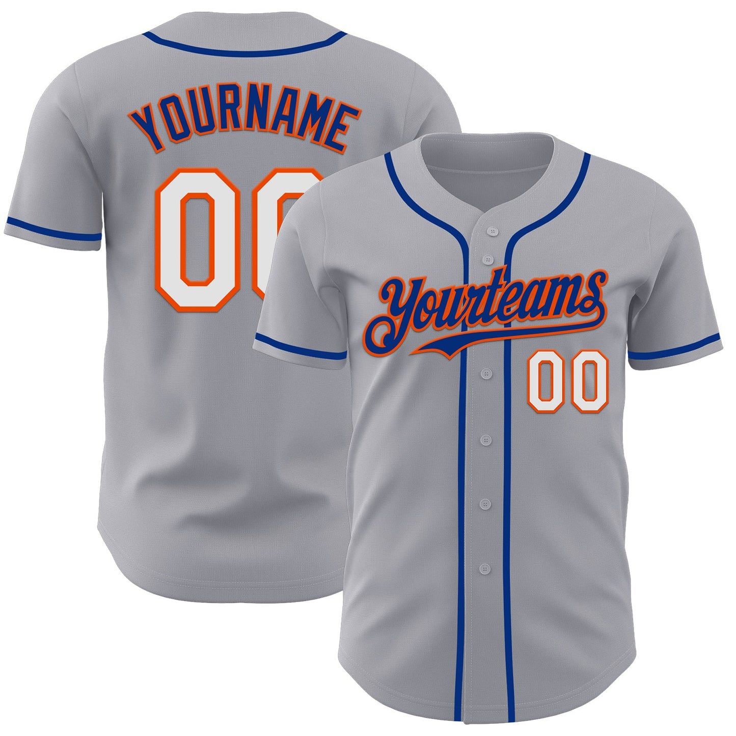 Custom Gray White Orange-Royal Authentic Baseball Jersey - Main View