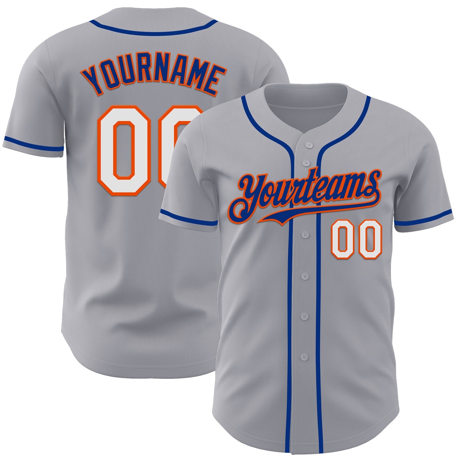 Custom Gray White Orange-Royal Authentic Baseball Jersey - Main View