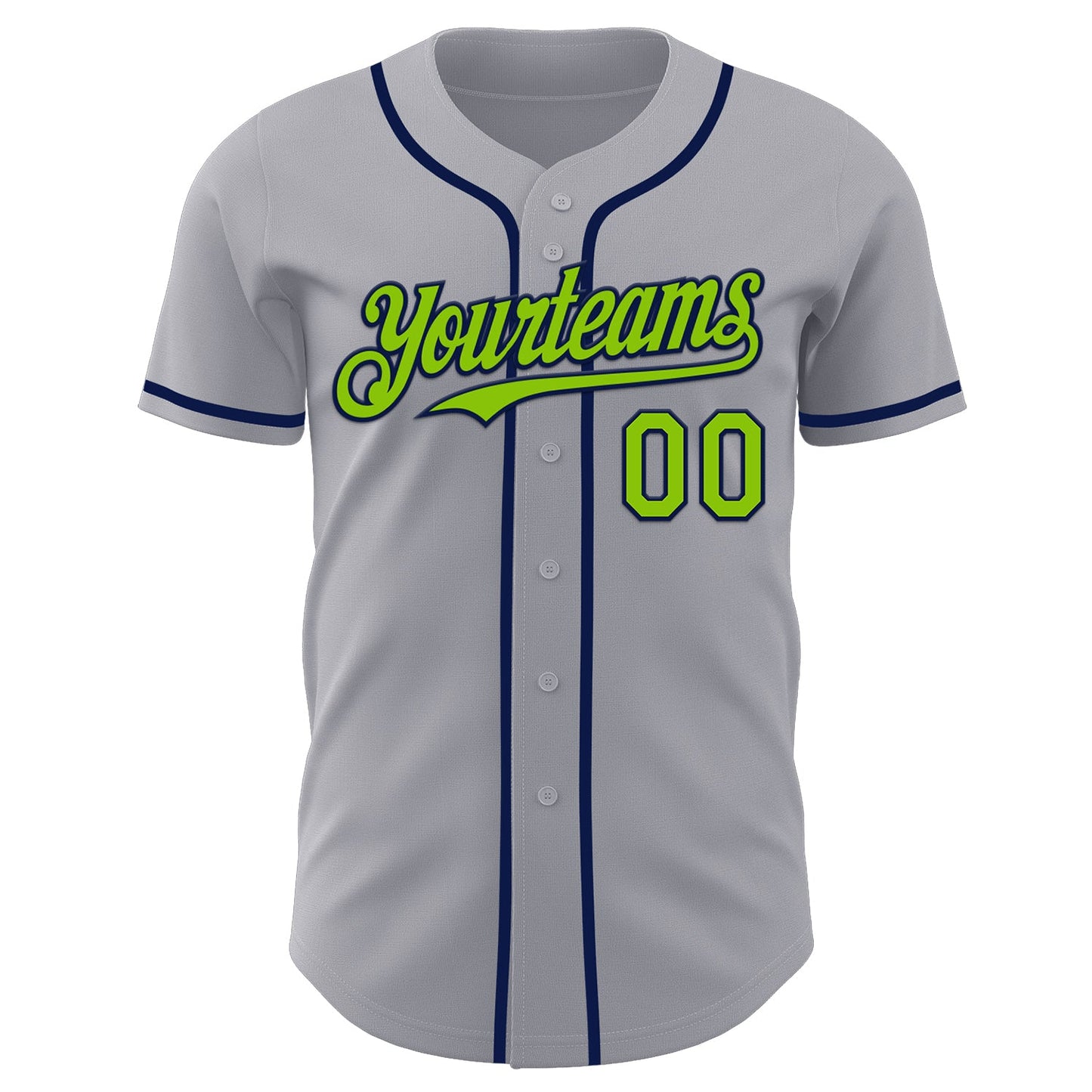 Custom Gray Neon Green-Navy Authentic Baseball Jersey view 2