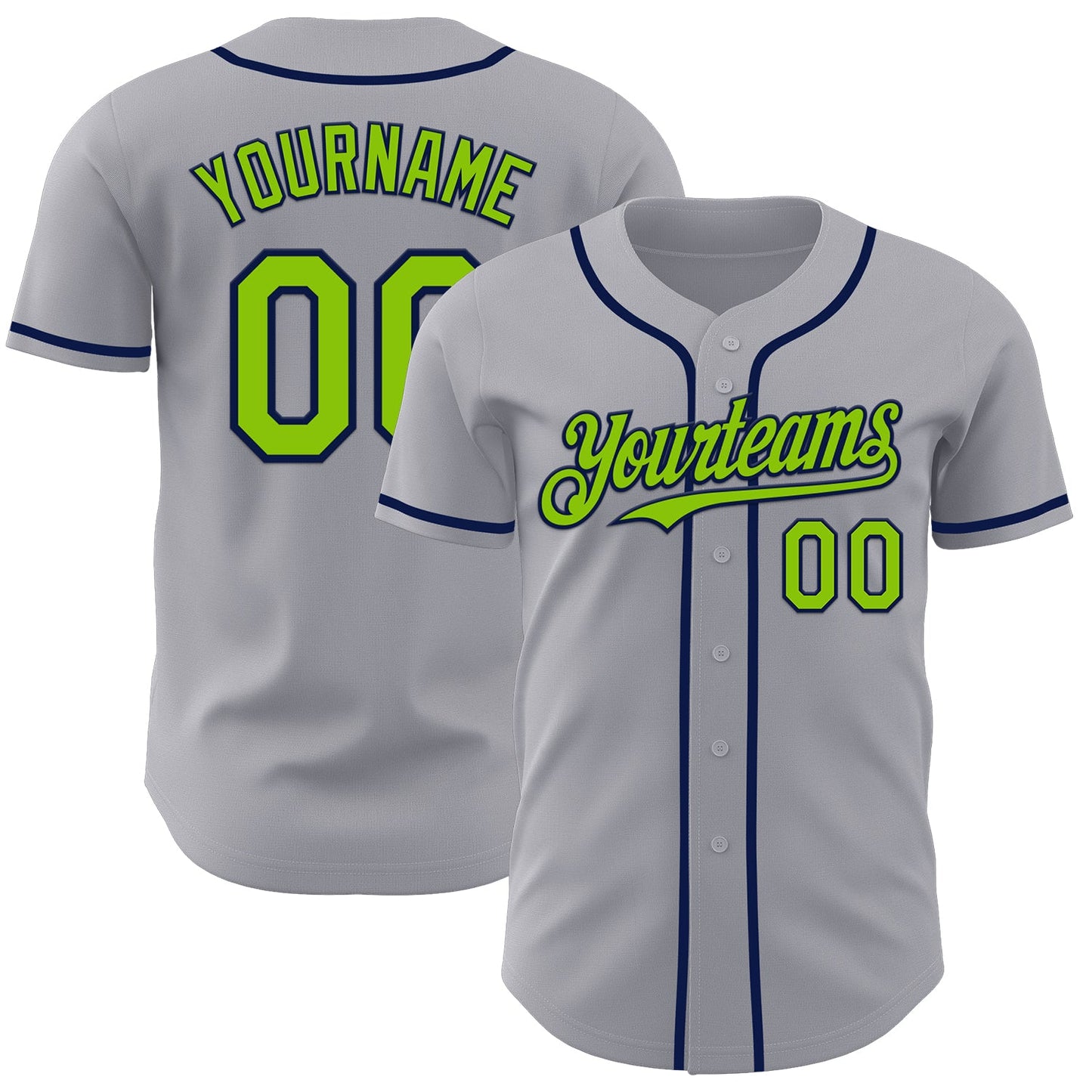 Custom Gray Neon Green-Navy Authentic Baseball Jersey - Main View