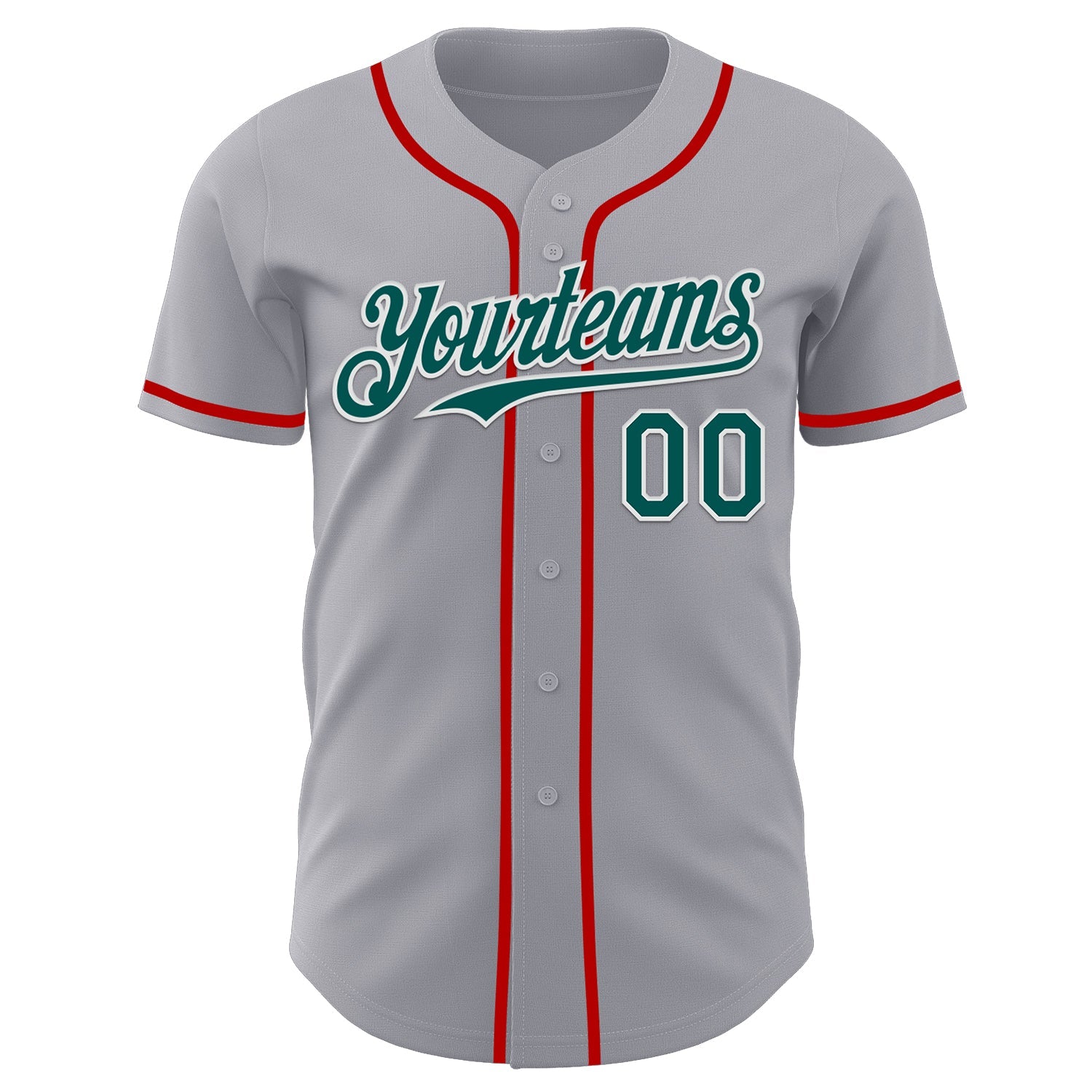 Custom Gray Midnight Green White-Red Authentic Baseball Jersey view 2