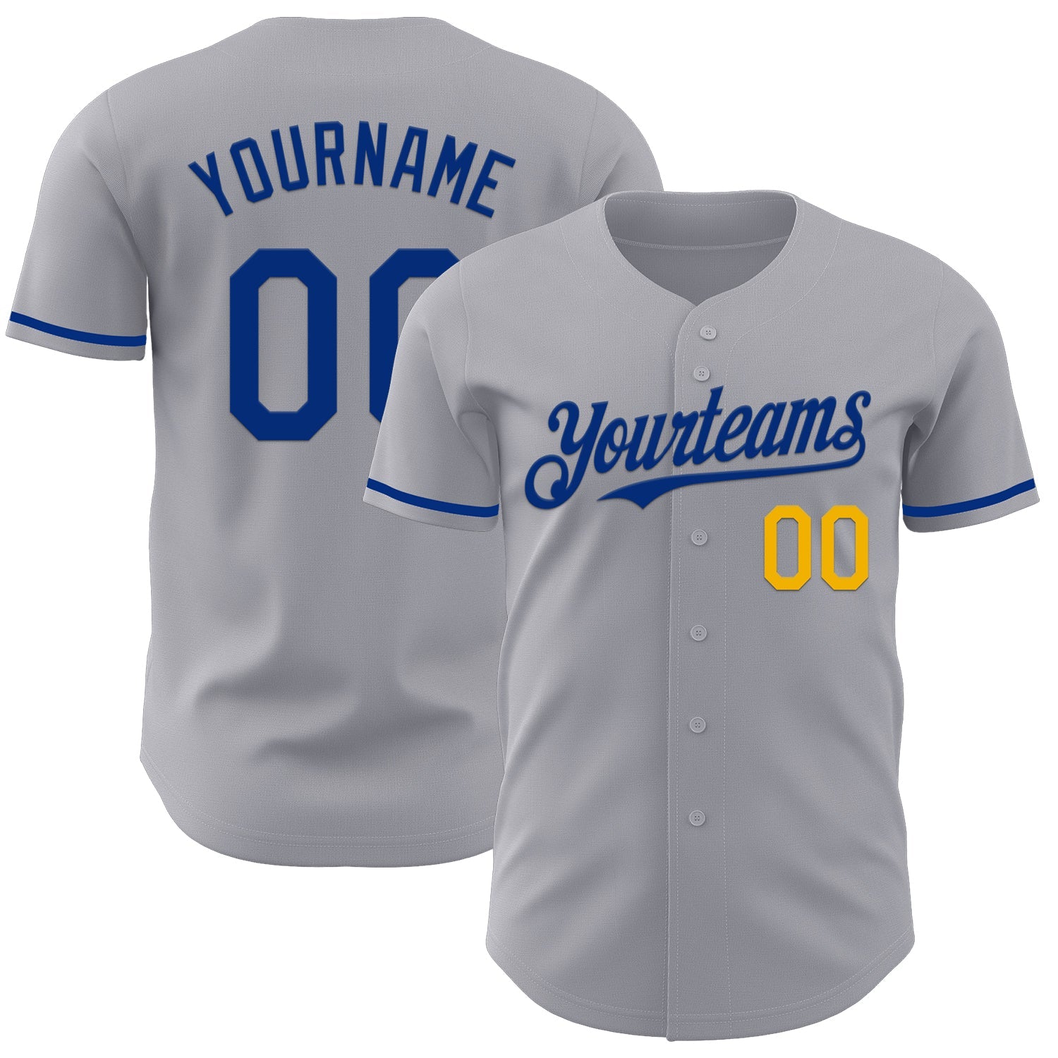 Custom Gray Royal-Gold Authentic Baseball Jersey - Main View