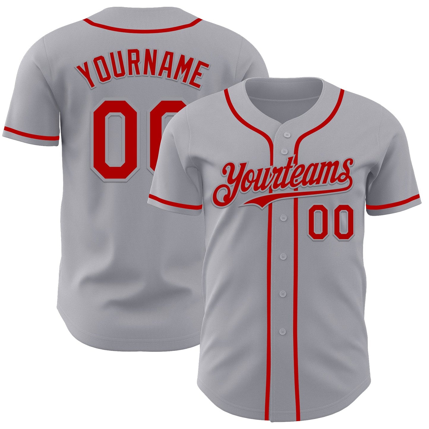 Custom Gray Red Authentic Baseball Jersey - Main View