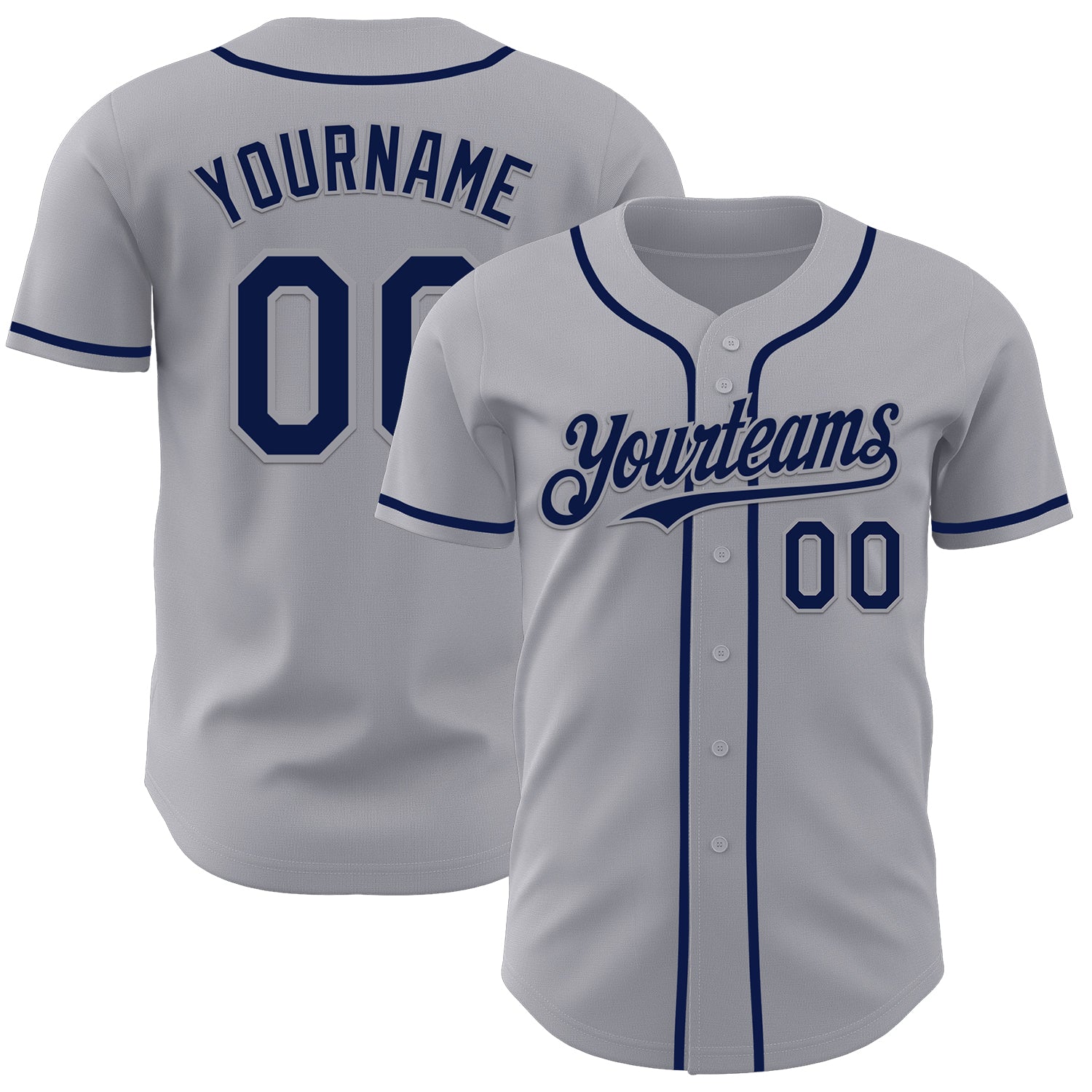 Custom Gray Navy Authentic Baseball Jersey - Main View