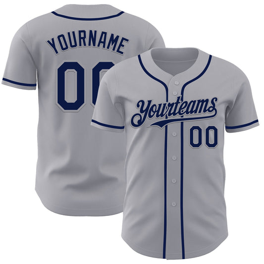 Custom Gray Navy Authentic Baseball Jersey - Main View