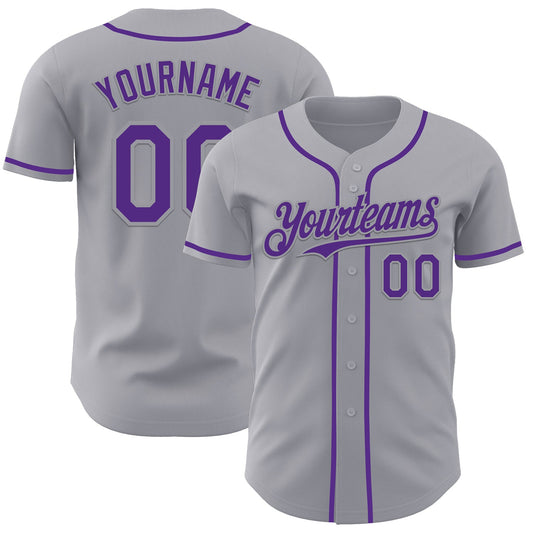 Custom Gray Purple Authentic Baseball Jersey - Main View
