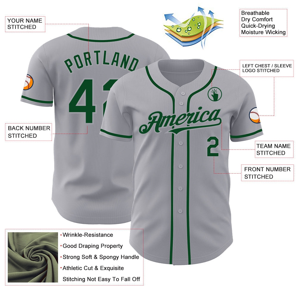 Custom Gray Green Authentic Baseball Jersey view 3