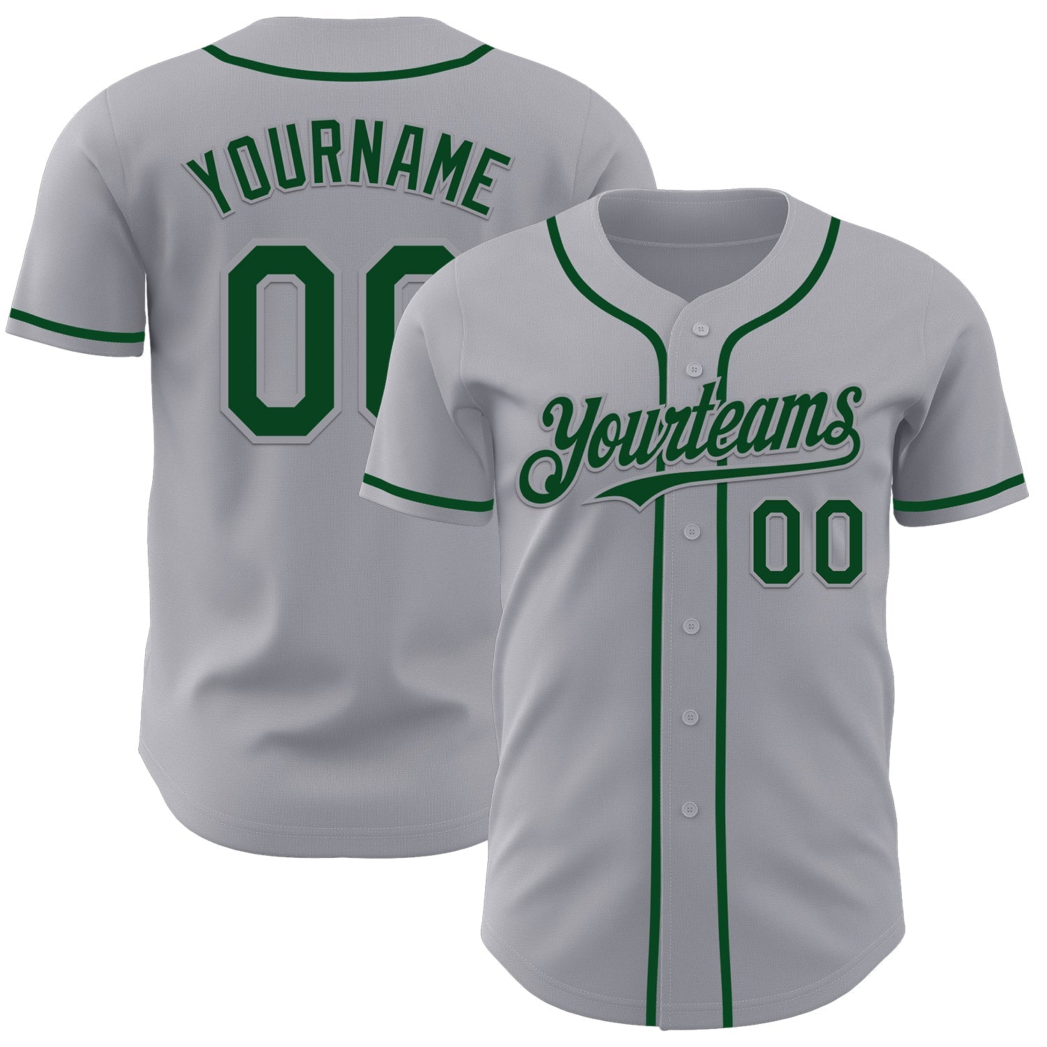 Custom Gray Green Authentic Baseball Jersey - Main View