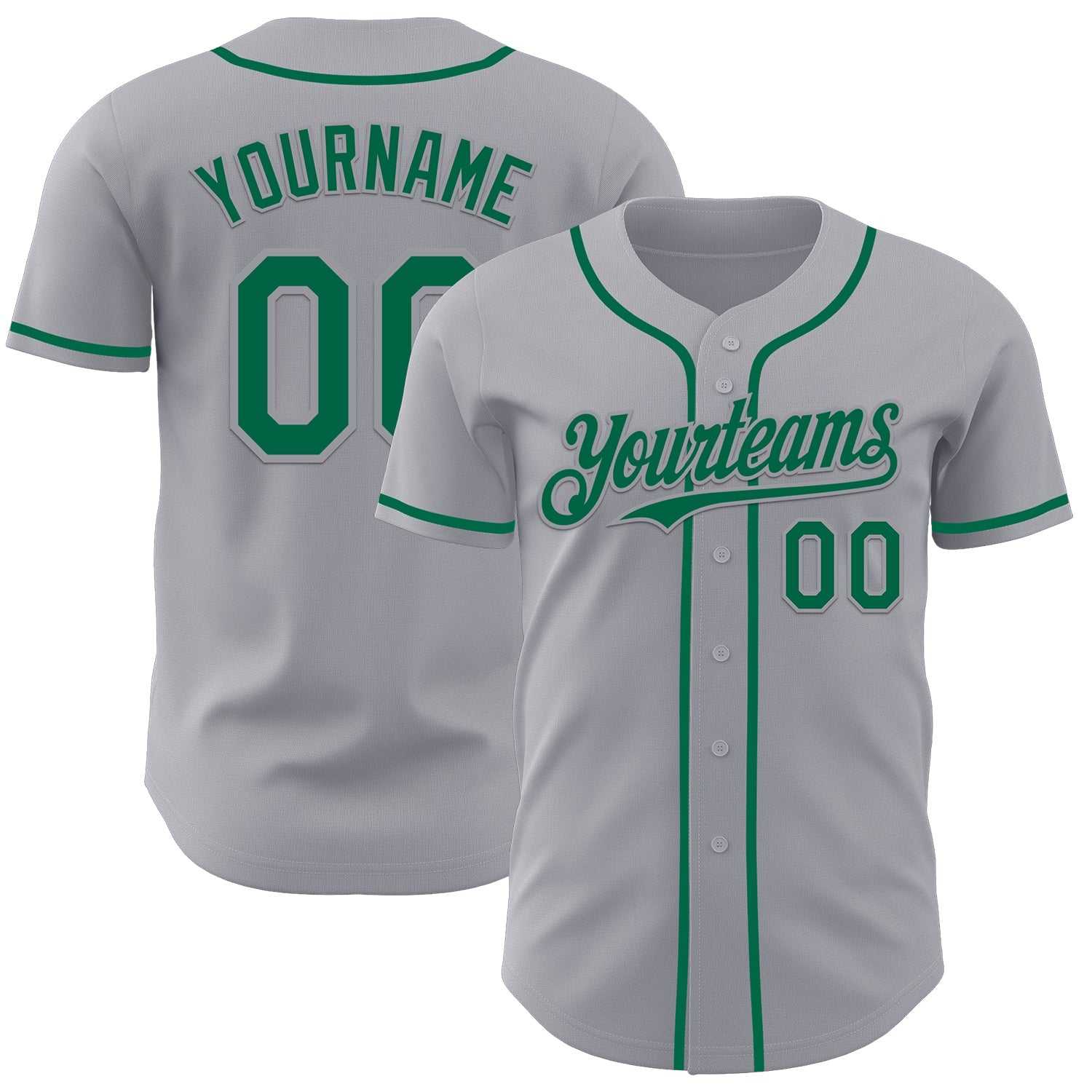 Custom Gray Kelly Green Authentic Baseball Jersey - Main View