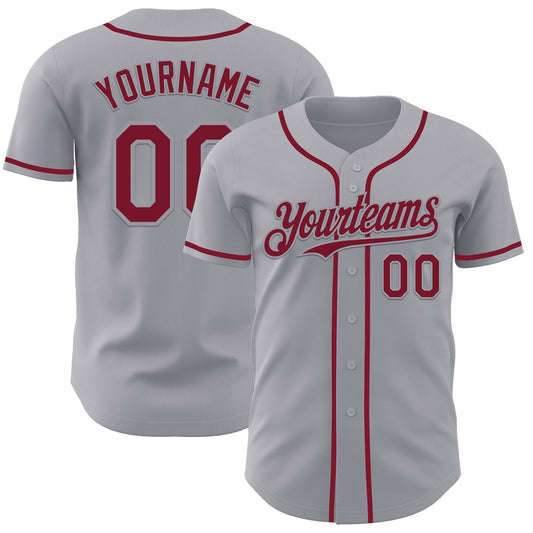 Custom Gray Crimson Authentic Baseball Jersey - Main View