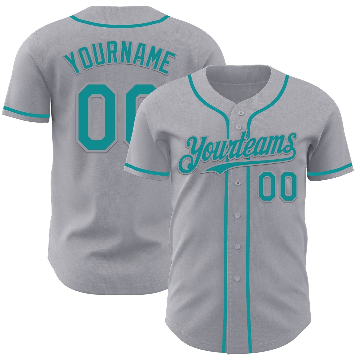 Custom Gray Teal Authentic Baseball Jersey - Main View