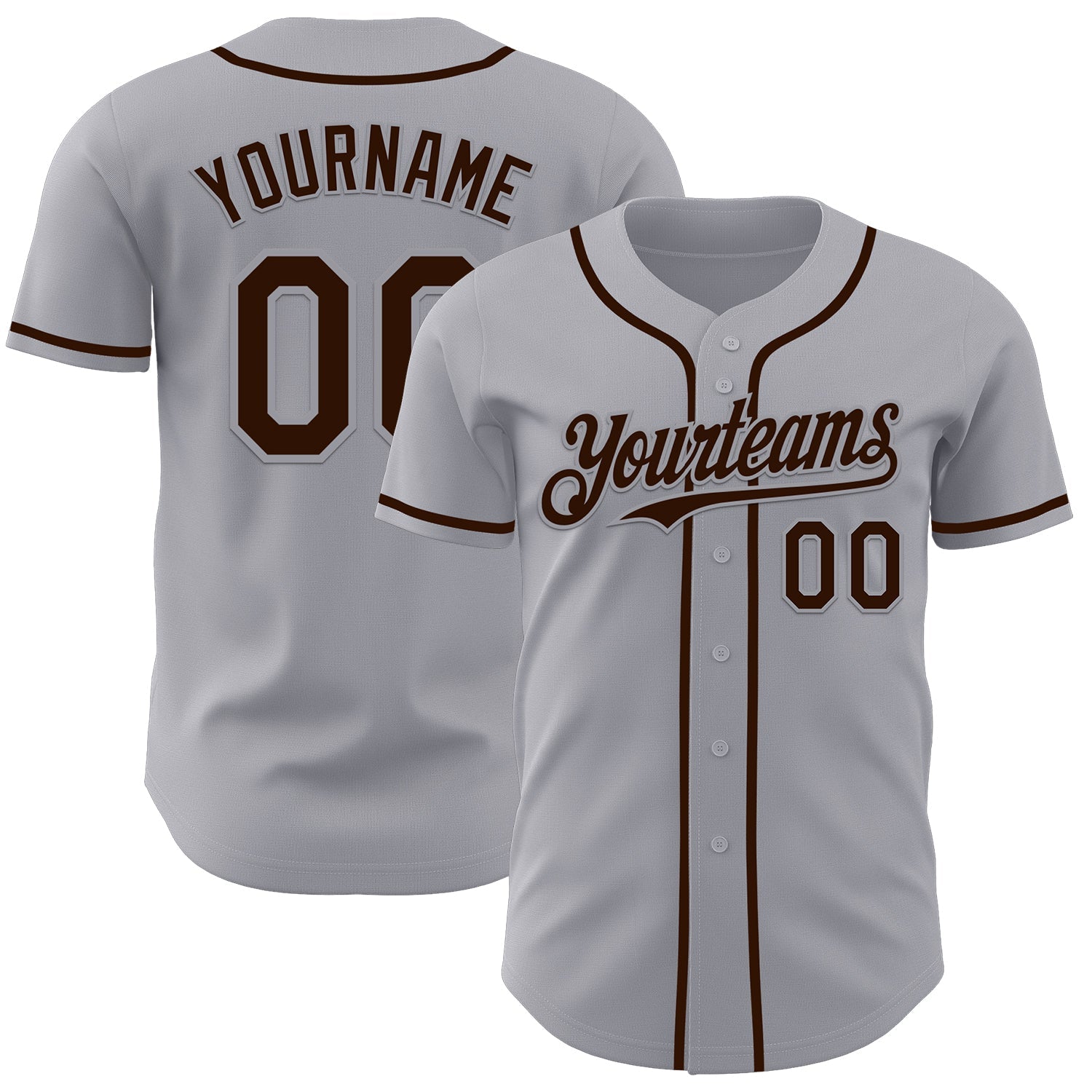 Custom Gray Brown Authentic Baseball Jersey - Main View