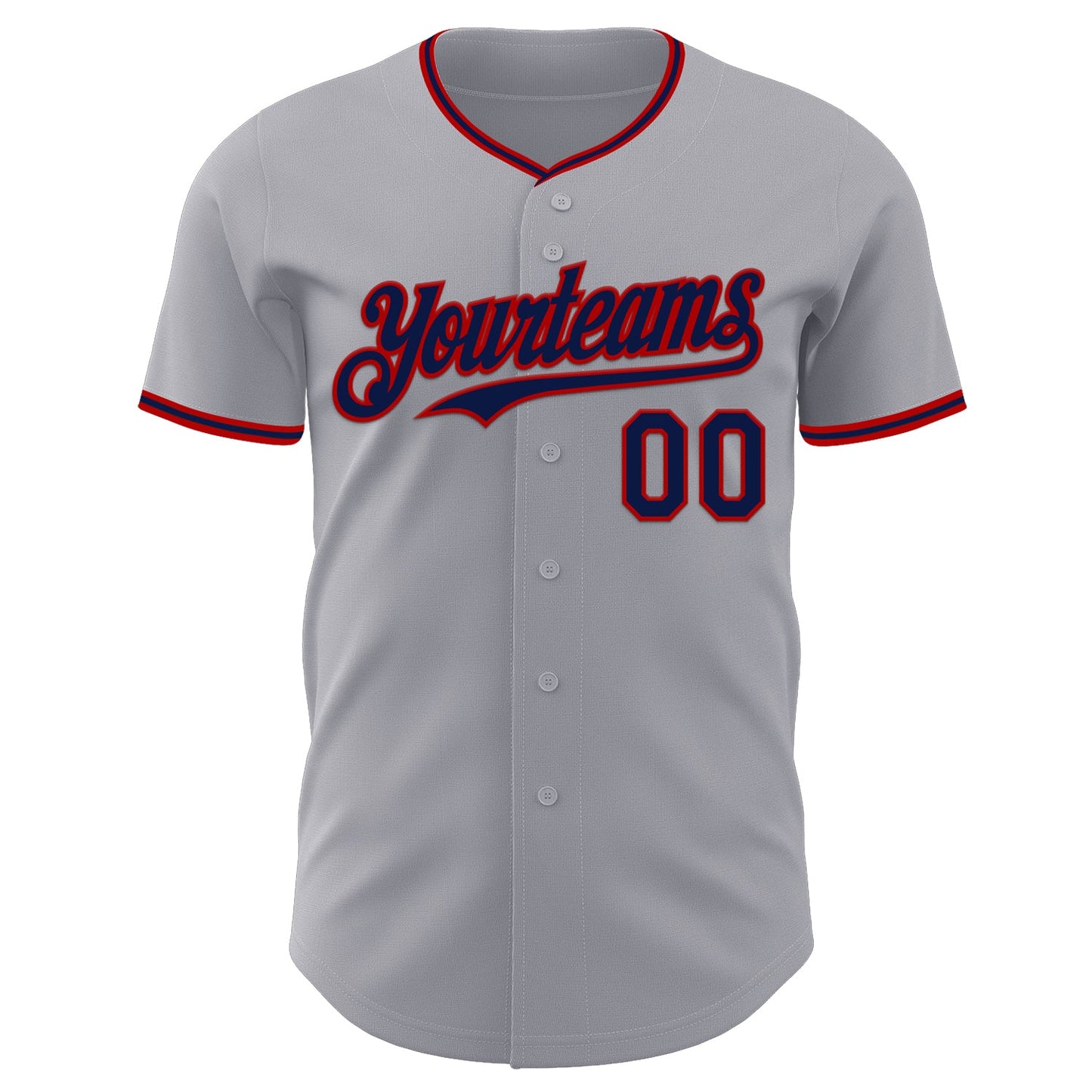 Custom Gray Navy-Red Authentic Baseball Jersey view 2