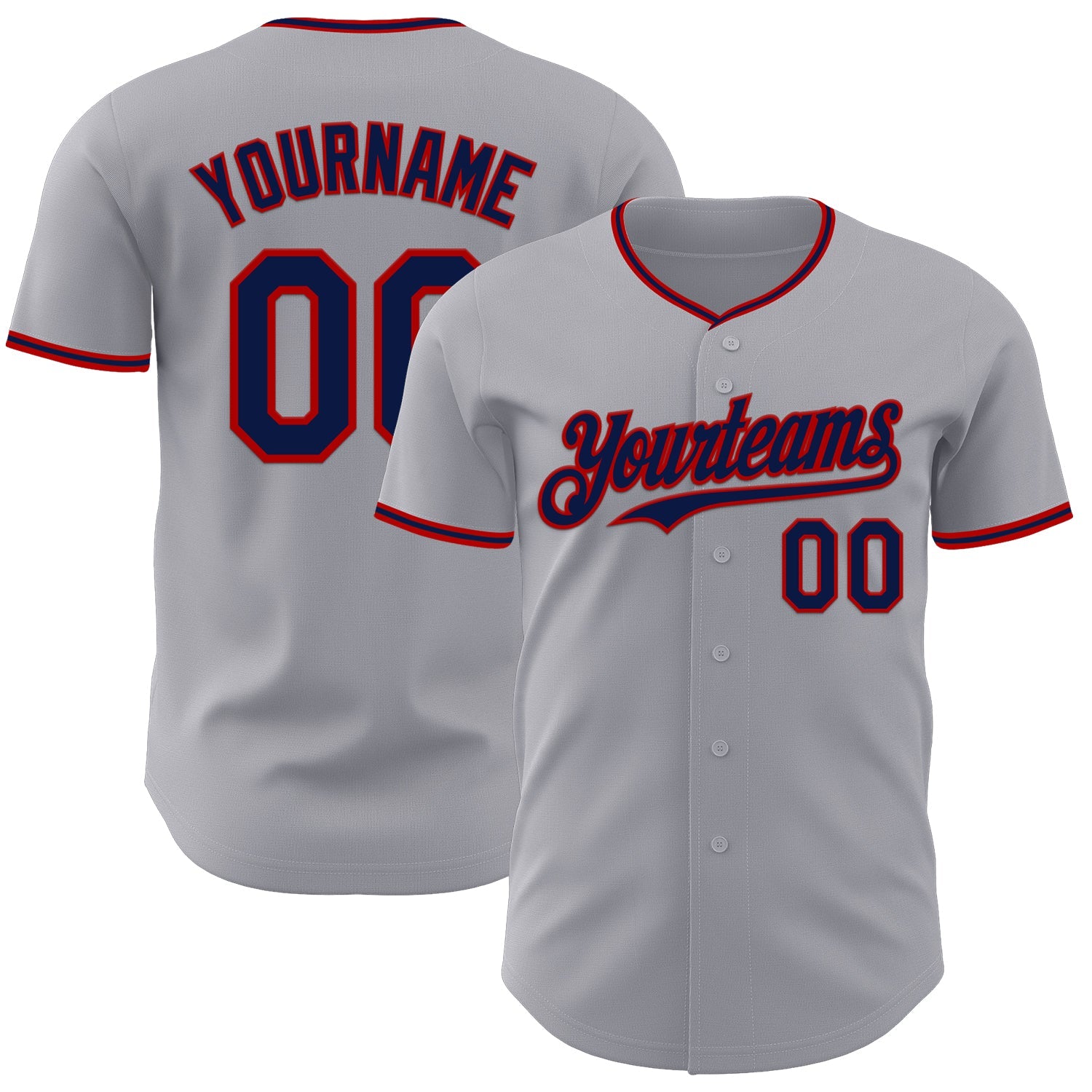 Custom Gray Navy-Red Authentic Baseball Jersey - Main View