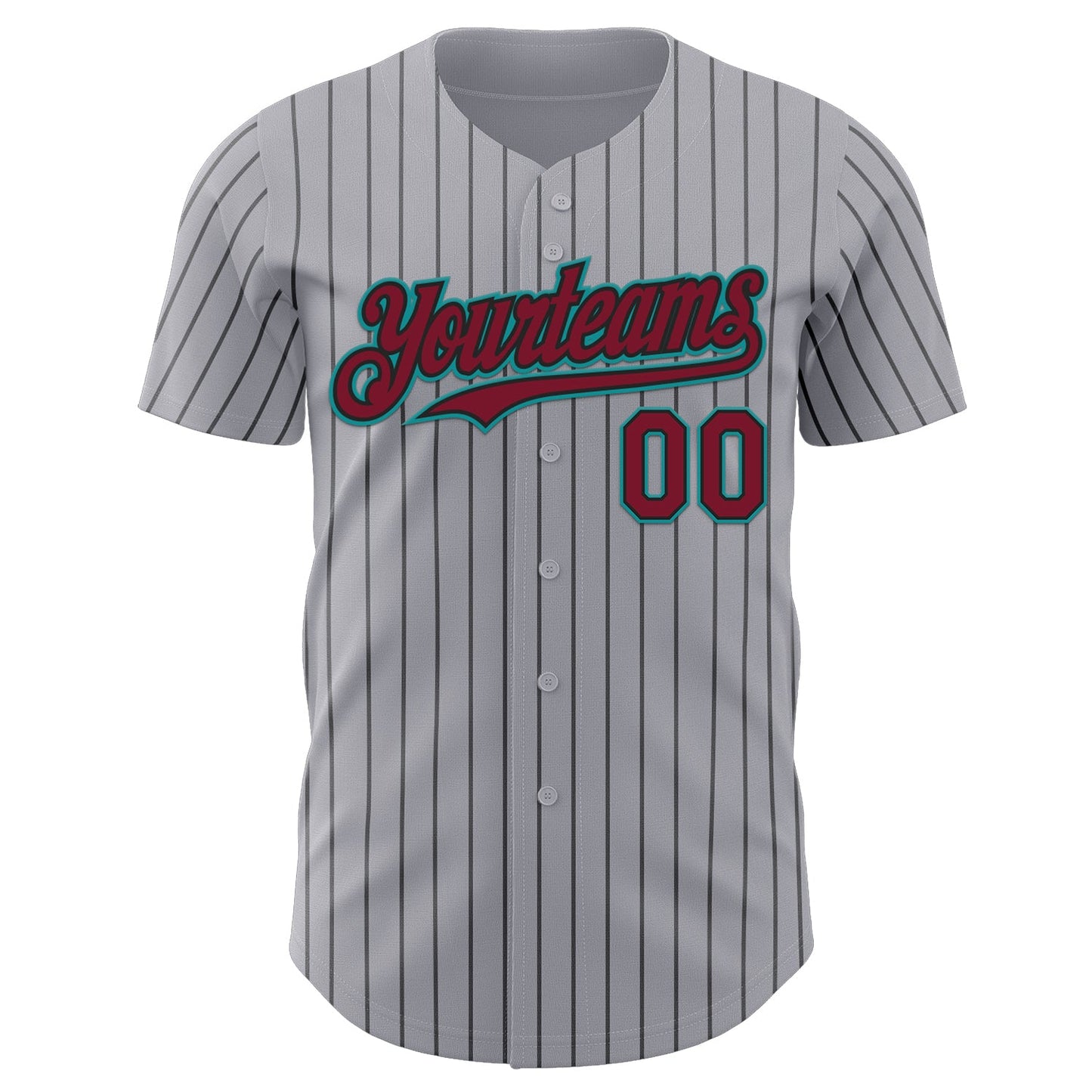 Custom Gray Black Pinstripe Crimson-Teal Authentic Baseball Jersey view 2