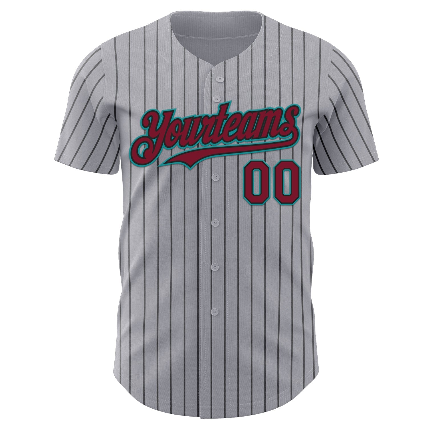 Custom Gray Black Pinstripe Crimson-Teal Authentic Baseball Jersey view 2