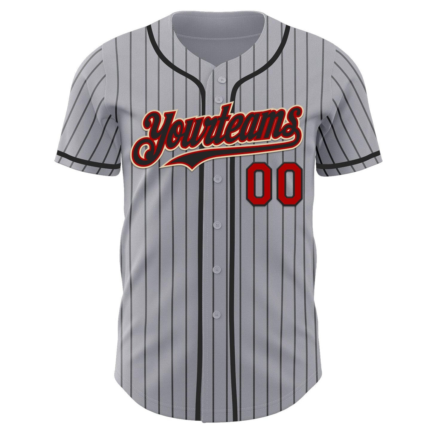 Custom Gray Black Pinstripe Red-Cream Authentic Baseball Jersey view 2