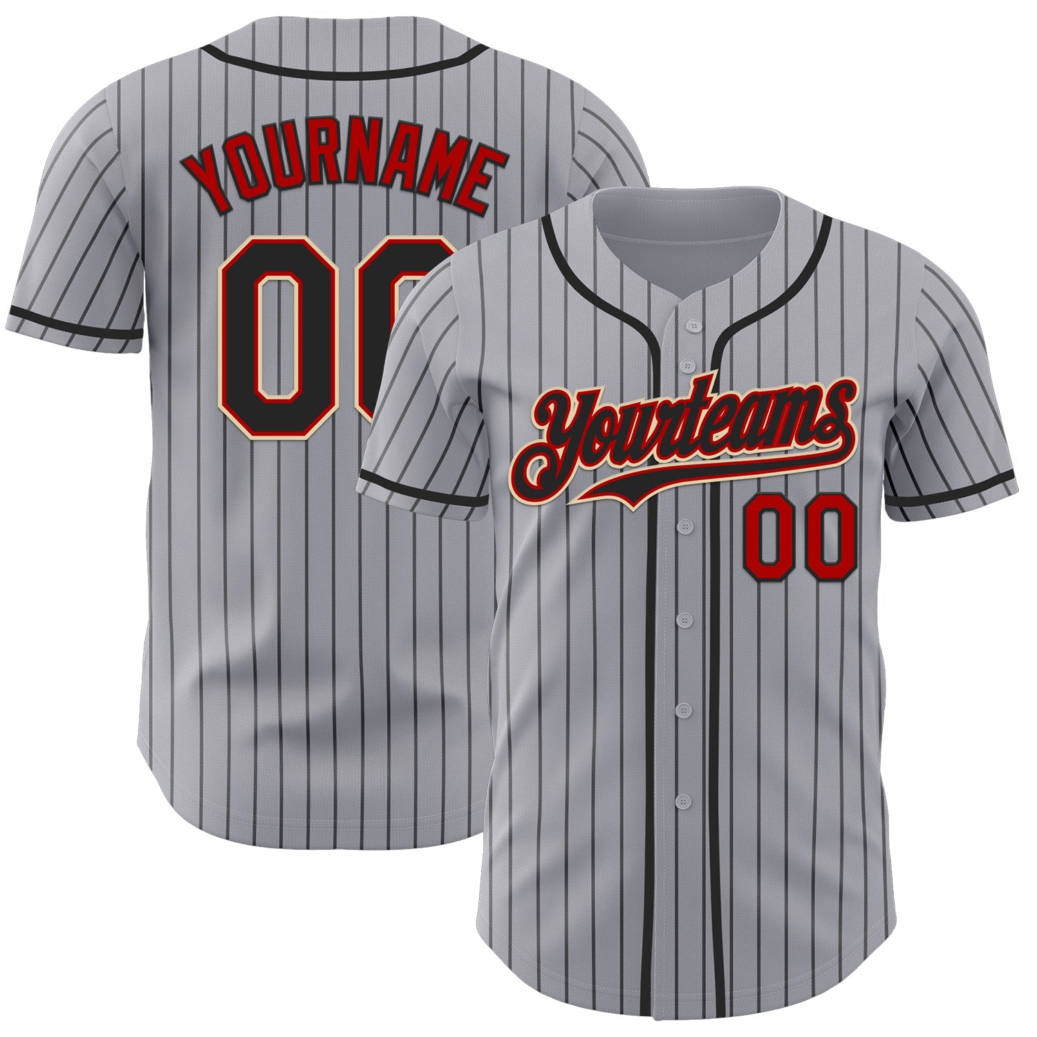 Custom Gray Black Pinstripe Red-Cream Authentic Baseball Jersey - Main View