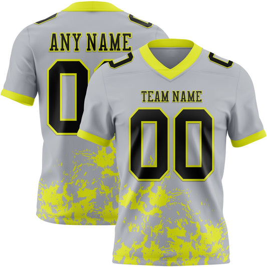 Custom Gray Black-Neon Yellow 3D Pattern Splash Authentic Football Jersey - Main View