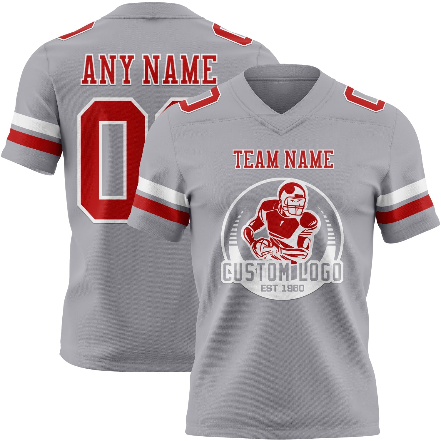 Custom Gray Red-White Authentic Football Jersey view 2