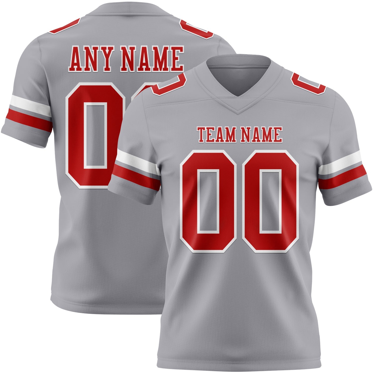 Custom Gray Red-White Authentic Football Jersey - Main View