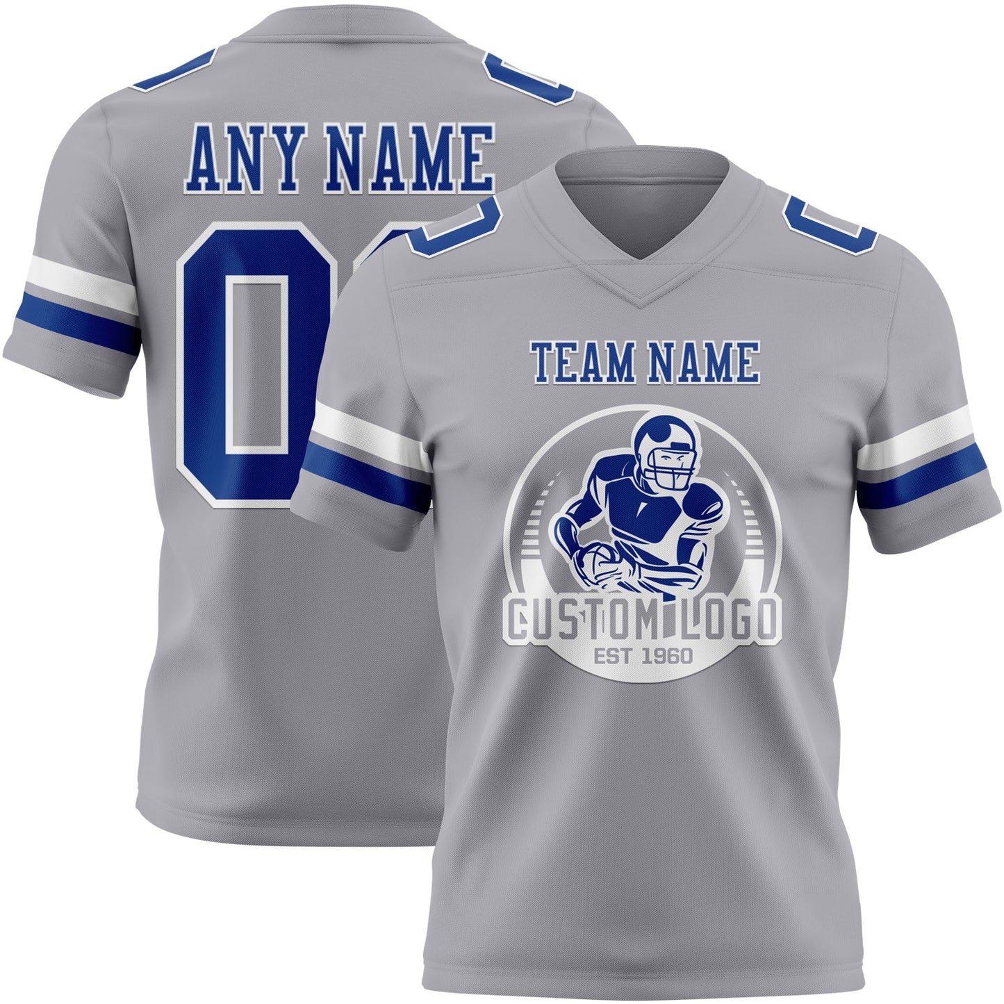 Custom Gray Royal-White Authentic Football Jersey view 2