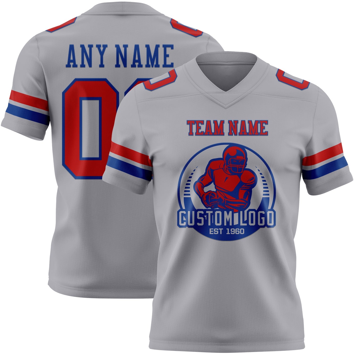 Custom Gray Red-Royal Authentic Football Jersey view 2