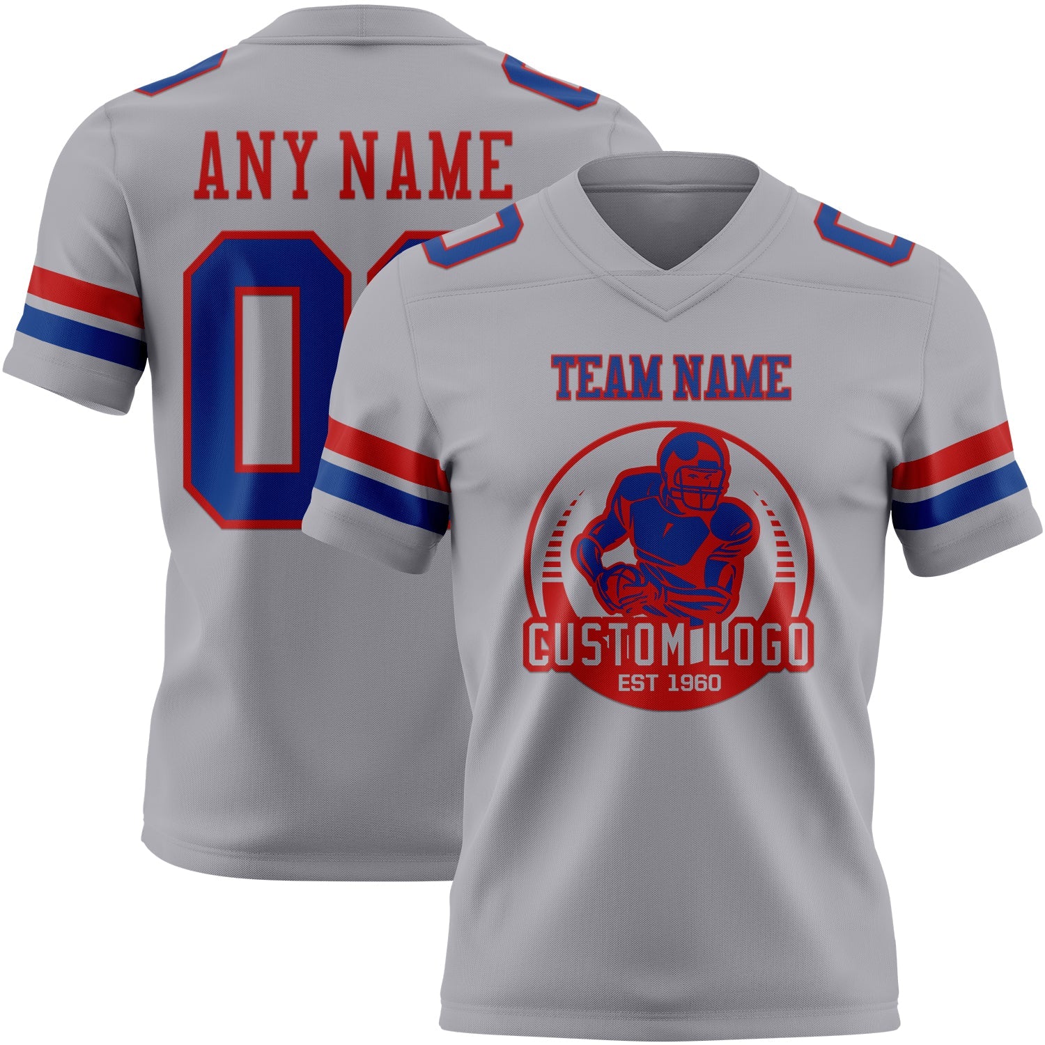 Custom Gray Royal-Red Authentic Football Jersey view 2