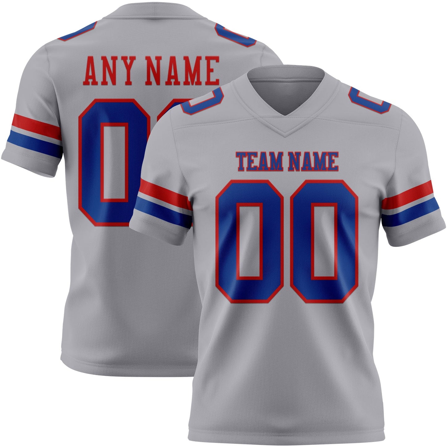 Custom Gray Royal-Red Authentic Football Jersey - Main View