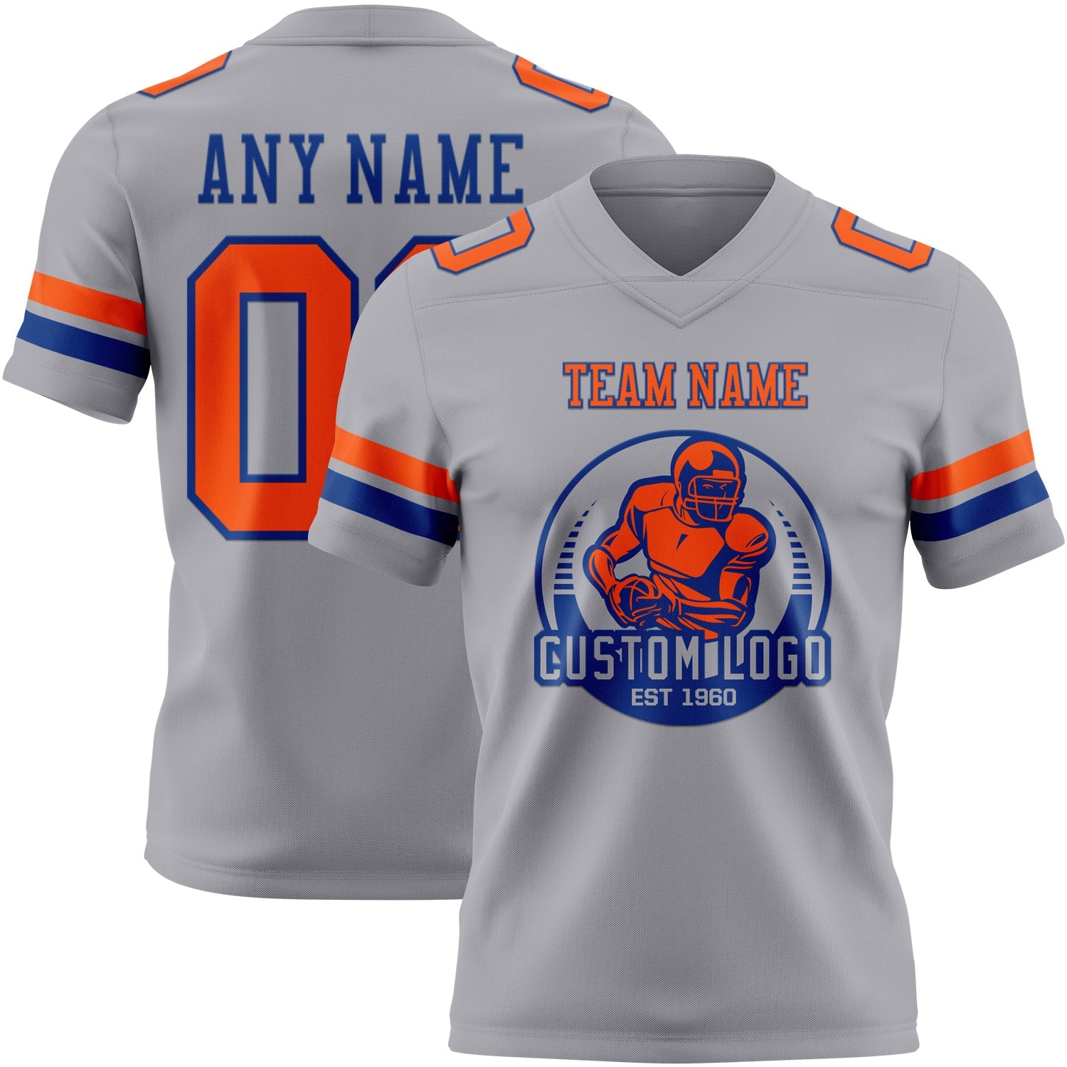 Custom Gray Orange-Royal Authentic Football Jersey view 2