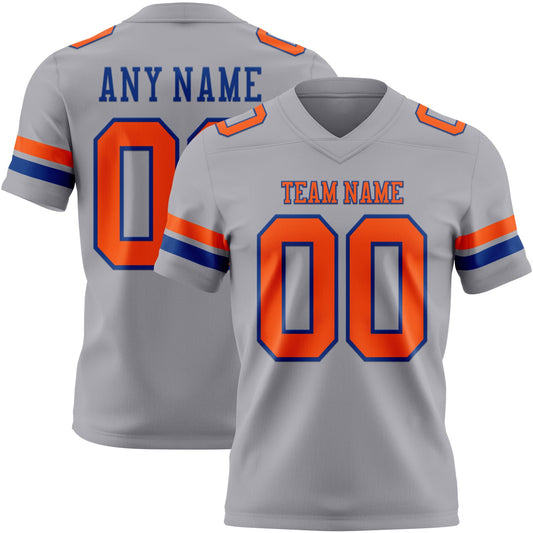 Custom Gray Orange-Royal Authentic Football Jersey - Main View