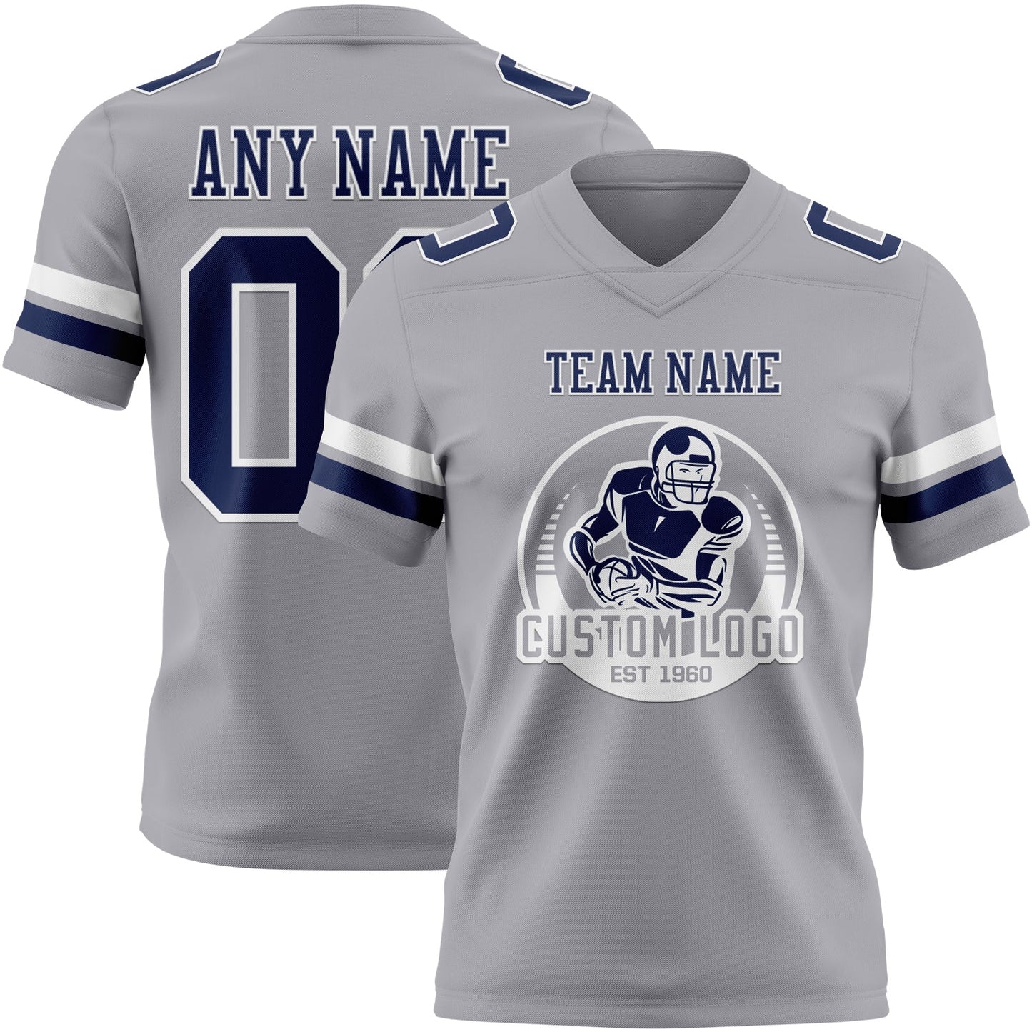 Custom Gray Navy-White Authentic Football Jersey view 2