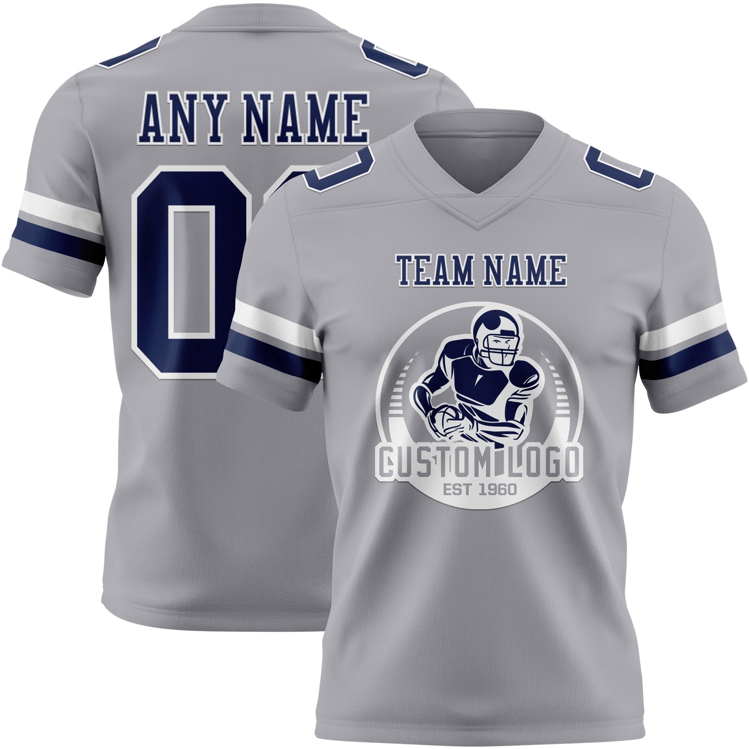 Custom Gray Navy-White Authentic Football Jersey view 2