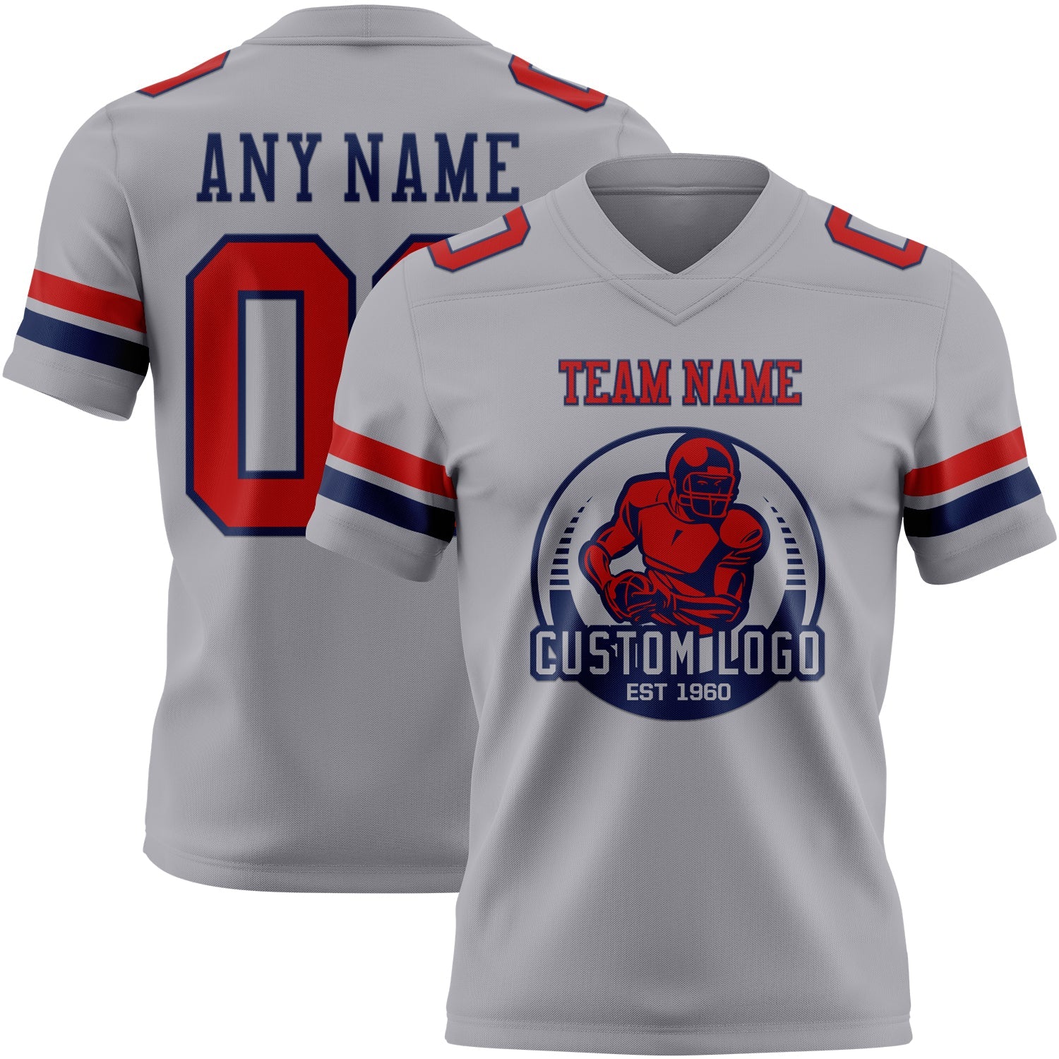 Custom Gray Red-Navy Authentic Football Jersey view 2