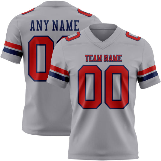 Custom Gray Red-Navy Authentic Football Jersey - Main View