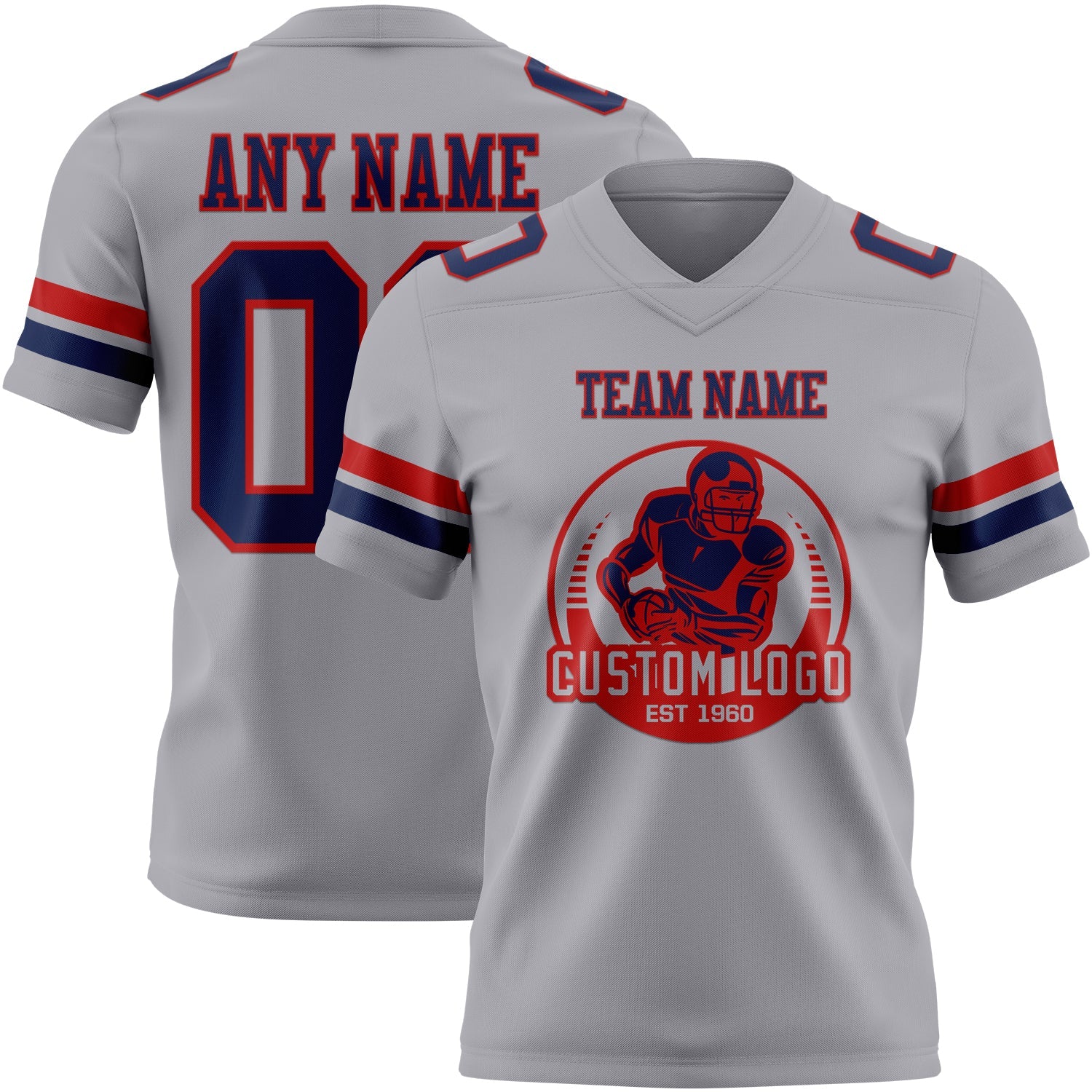 Custom Gray Navy-Red Authentic Football Jersey view 2