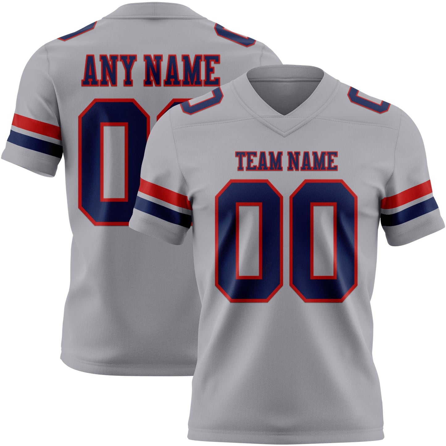 Custom Gray Navy-Red Authentic Football Jersey - Main View