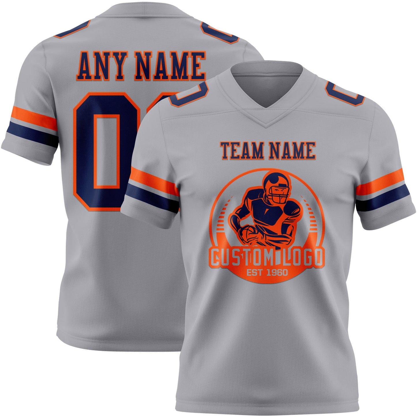 Custom Gray Navy-Orange Authentic Football Jersey view 2