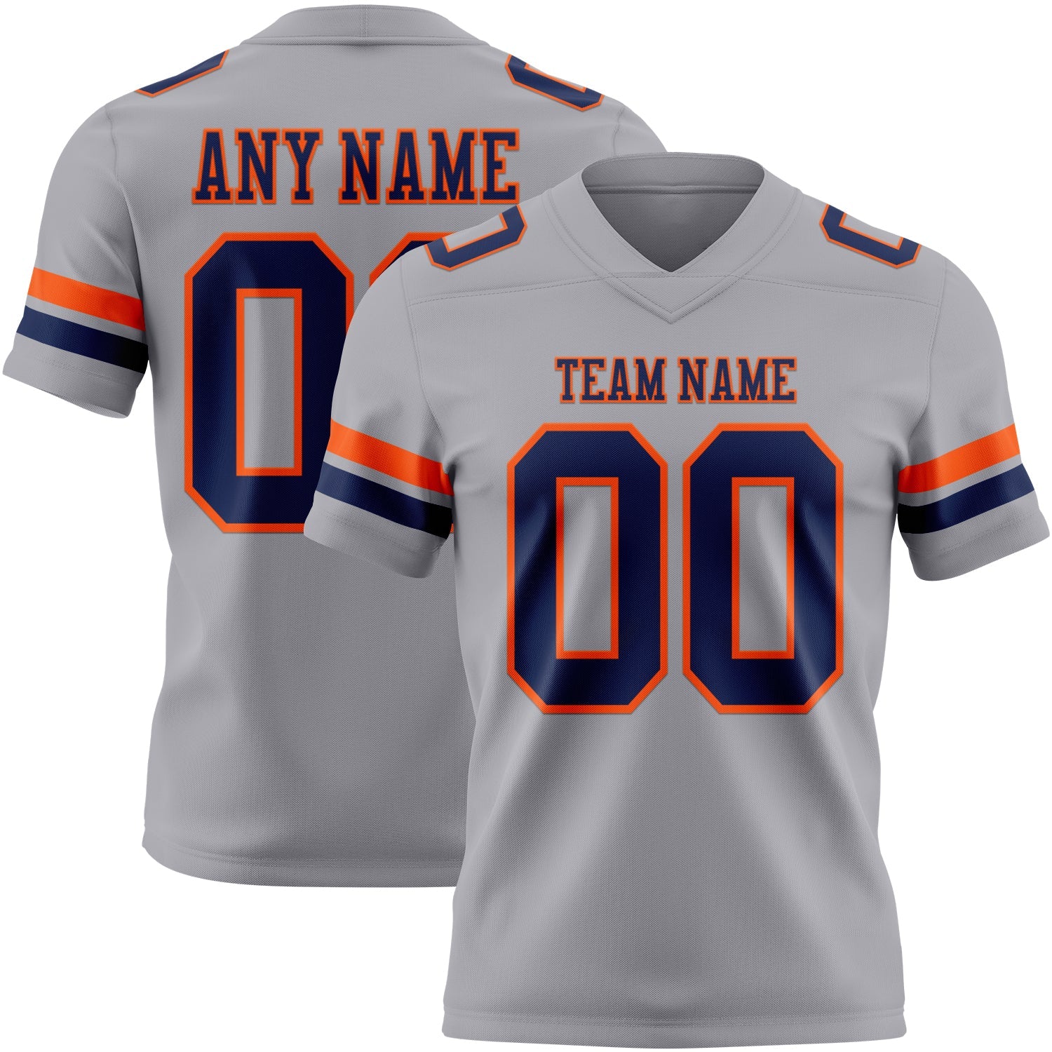 Custom Gray Navy-Orange Authentic Football Jersey - Main View