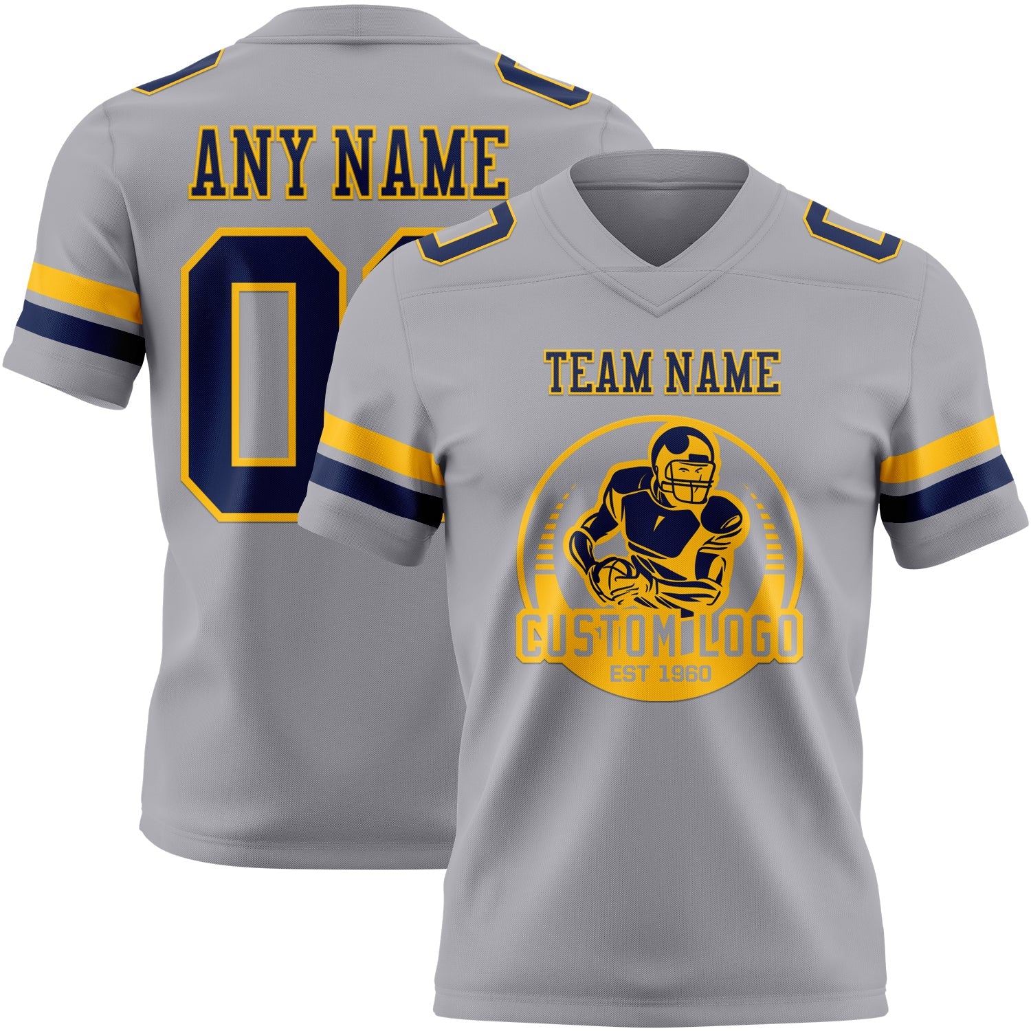 Custom Gray Navy-Gold Authentic Football Jersey view 2
