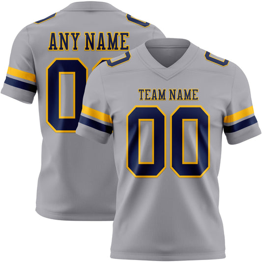 Custom Gray Navy-Gold Authentic Football Jersey - Main View