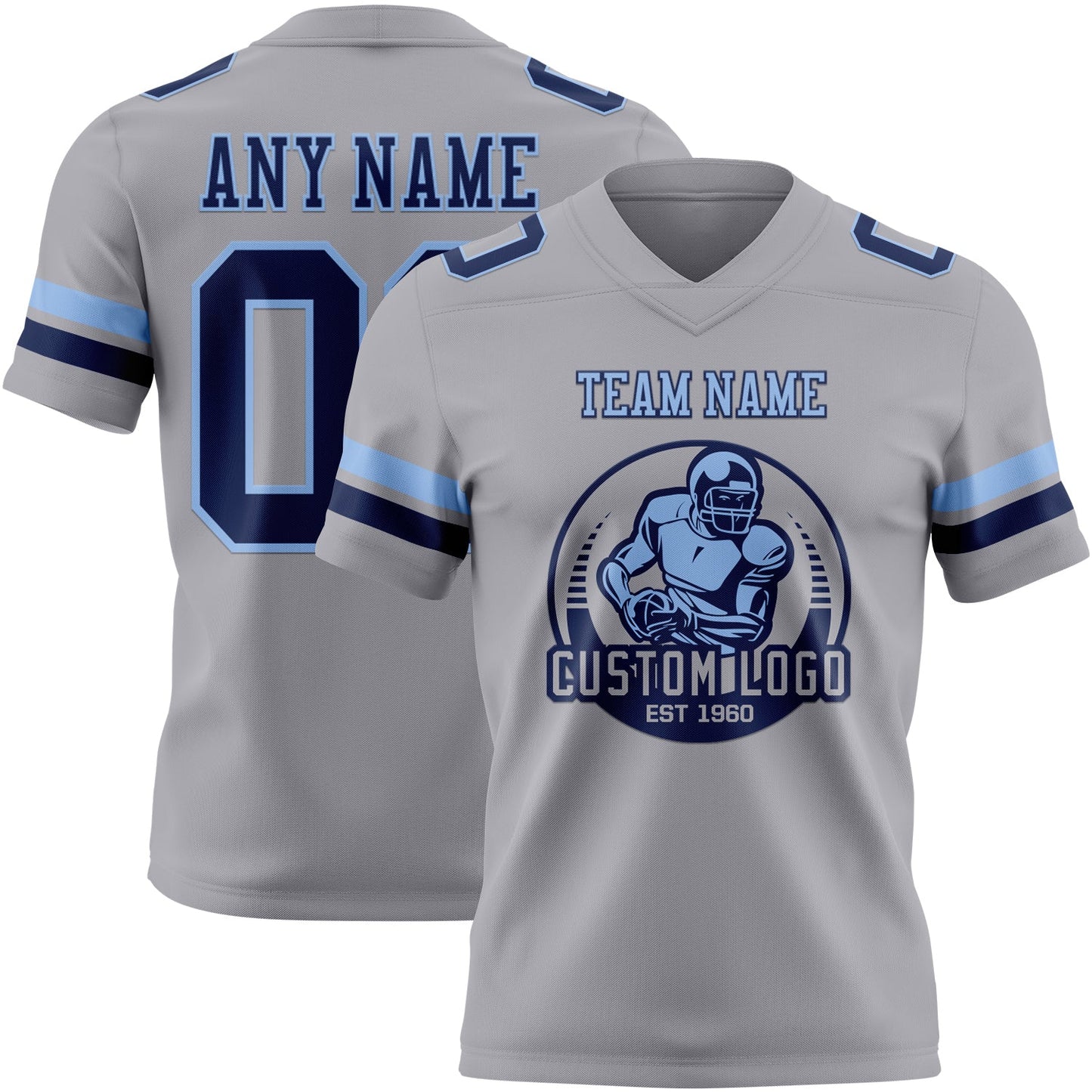 Custom Gray Navy-Light Blue Authentic Football Jersey view 2