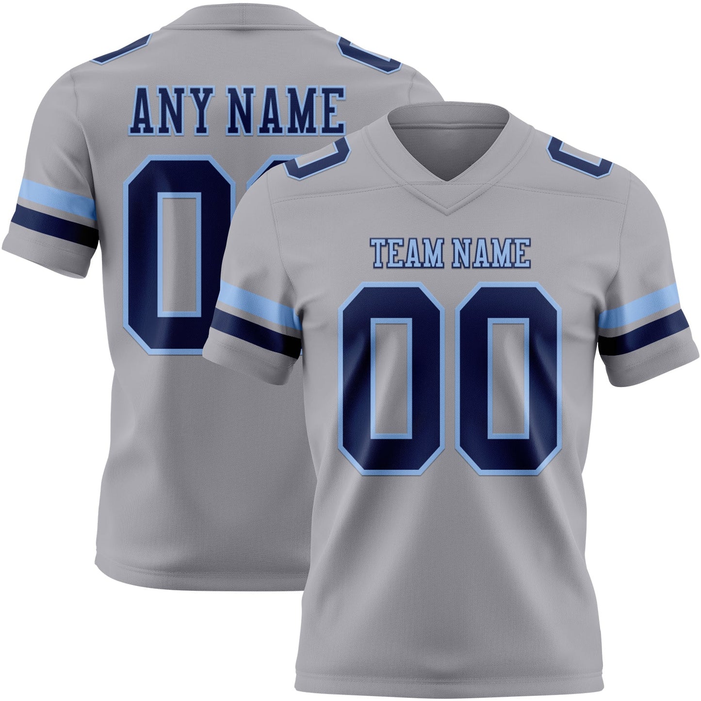 Custom Gray Navy-Light Blue Authentic Football Jersey - Main View